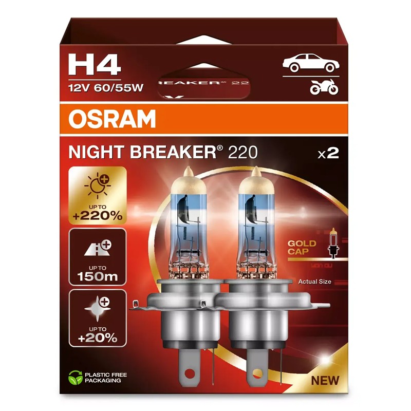 OSRAM NIGHT BREAKER® 220 H4, 2-PACK
